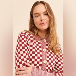 Find Me Now Presley Knit Cardigan - Large - Red and Cream Checker - Cropped